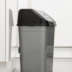 Spetebo Abfalleimer Mit Schwingdeckel - 22 L / Klein - Mülleimer In Grau Mit Schwarzem Deckel - Müll Tonne Abfall Sammler