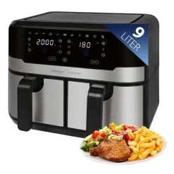 ProfiCook® Doppel-Heißluftfritteuse 9 Liter, XXL Heißluftfritteuse Doppelkammer, Frittieren Mit Heißer Luft Ohne Zusätzliches Öl, 9 Programme, Air Fryer, Touchscreen, PC-FR 1242 H, 2400W