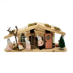 Geschenkestadl Wichtel Set Braun Holzhaus Wichtel Figuren Wichteltür Zubehör