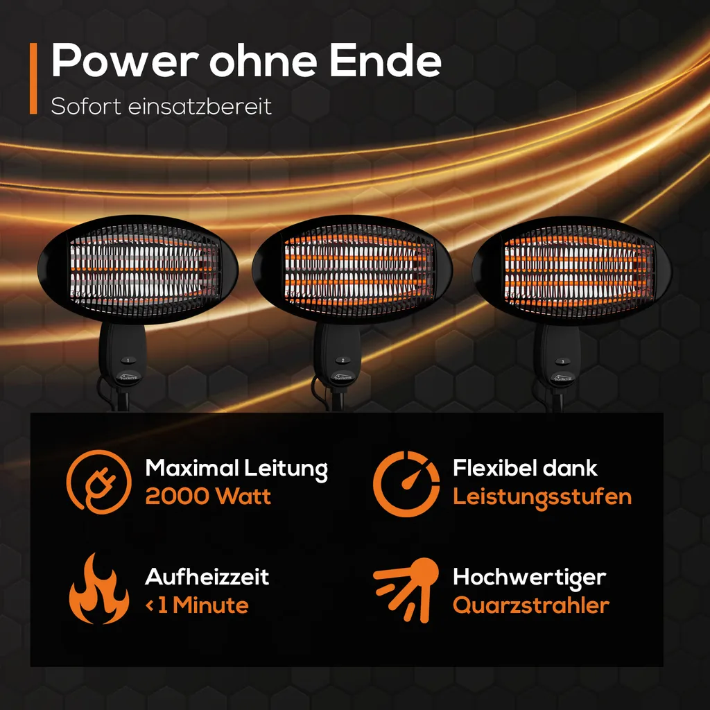 TroniTechnik Quartz-Heizstrahler Mit 3 Stufen, Verstellbarer Teleskopstange Und Kopf – Bild 15