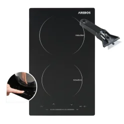 AREBOS Induktionskochfeld 3000W, 2 Kochfelder, 30 Cm, Autark Mit Sensor Touch, Timer, Kindersicherung, Überhitzungsschutz, Autoabschaltung