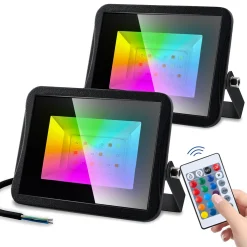 EINFEBEN 2x 30W RGB Strahler Mit Fernbedienung 360°Steuerung RGB Fluter 14 Farben 4 Modi Dekorative Lichte RGB Aussenstrahler IP67 Wasserdicht Fuer Geburtstags Weihnacht Halloween Party Hochzeit