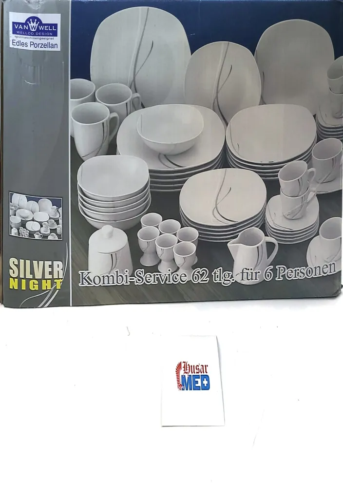 Van-Well Van Well Kombiservice Silver Night 62-tlg 6 Personen, Tafel + Kaffee + Zubehör, Linien-Dekor – Bild 12