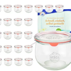 MamboCat 24er Set Weck Gläser 580ml Tulpengläser 1/2L Mit 24 Glasdeckeln, 24 Einkochringen Und 48 Klammern