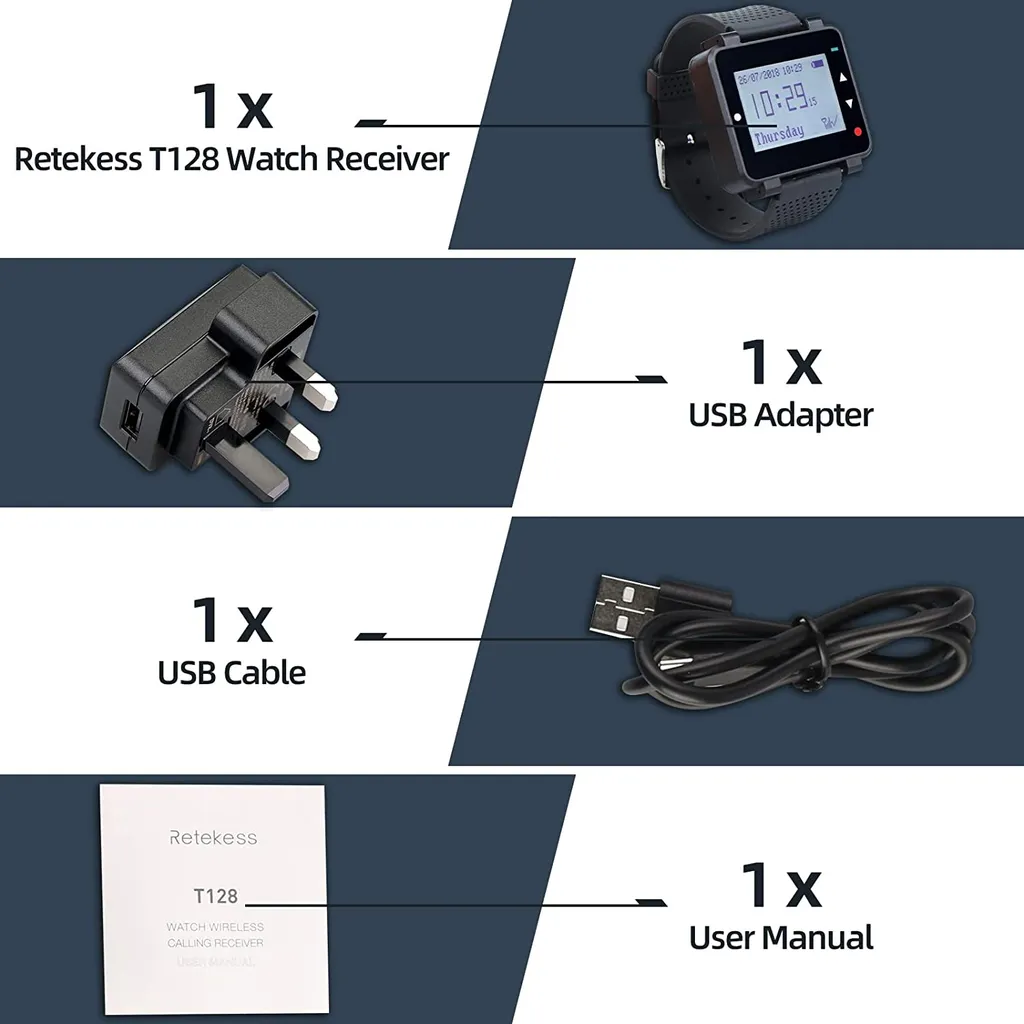 Retekess T128 Wireless Caregiver Pager Kellner Uhrenempfänger Für TD007 Und T117 Button Im Restaurant Hospital Nursing Home – Bild 7