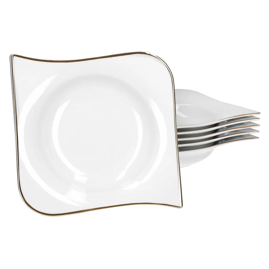 Van-Well 30tlg Geschirrset Silverline Kombi 6Pers Gold Kaffee Unterteller Kuchen/Speiseteller Suppenschale – Bild 3