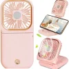 Stretoey 4 In 1 Handventilator, Tischventilator, Halslüfter, Handyhalter, Mit 3000mAh Powerbank, USB Faltbarer 3 Gang Ventilator, 180° Drehbarer Lüfter, Rosa