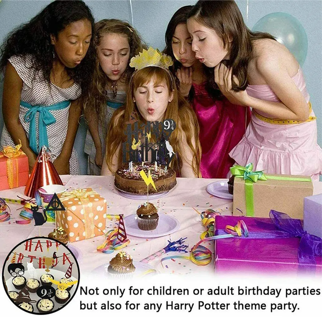 Pharmavita Ltd 49 Stück / Set Kindergeburtstagsdekorationen, Ein Komplettes Set Harry-Potter-Dekorationen, Krawatten, Gläser, Flaggen, Karten, Luftballons – Bild 3
