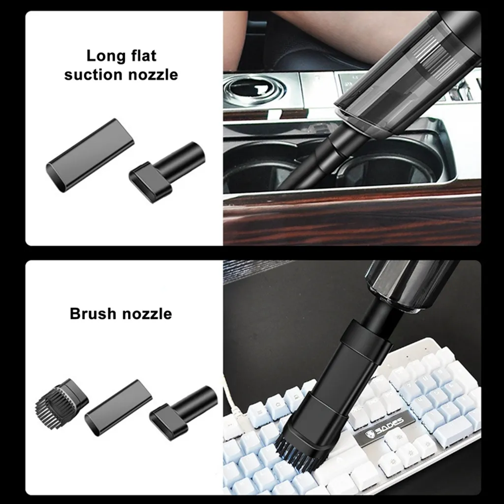 Jesunfuzhu Kabelloser Mini Handstaubsauger, Auto Staubsauger, Mit 2 Ausläufen, 120W 6000PA Autostaubsauger, Nass/Trocken Funktion (Weiss) – Bild 5