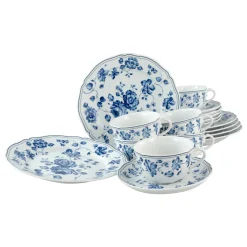Creatable Porzellanhaus CreaTable 23458 Kaffeeservice Royal Blue Flower Für 6 Personen, Porzellan, Weiß/blau (1 Set, 18-teilig)