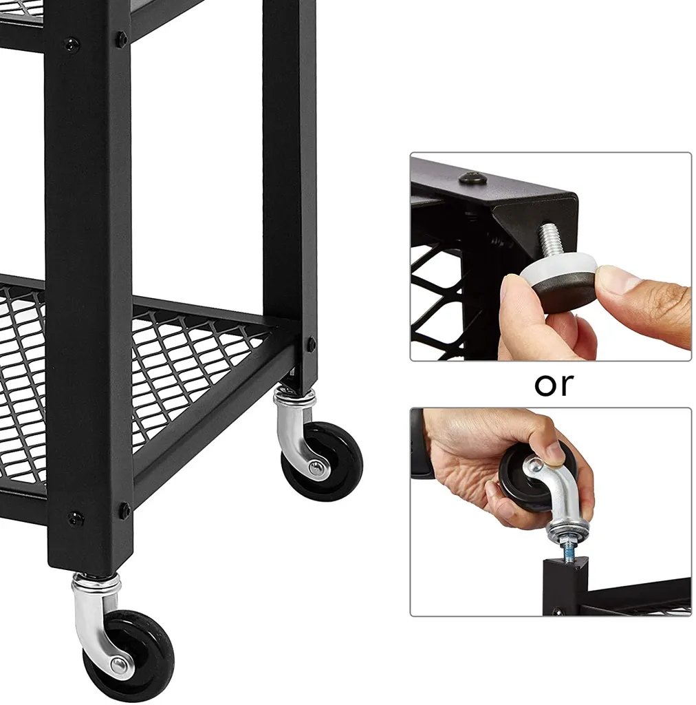 Meerveil Retro Servierwagen, 3 Ebenen Küchenwagen, Rollwagen Auf 4 Rollen, Küchenregal Aus Holz Und Metall, Für Küche Und Wohnzimmer, Vintagebraun-schwarz – Bild 5