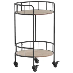Beliani Servierwagen Schwarz / Heller Holzfarbton Aus MDF/ Metall 39 X 39 X 64 Cm Mit 2 Ablagen Rund Viel Stauraum Wohnzimmer Modern Elegant