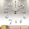 Jormftte Moderne Mute DIY Große Wanduhr 3D Aufkleber Home Office Decor Geschenk (Silber)