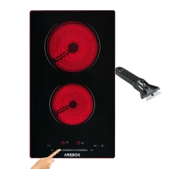 AREBOS Glaskeramikkochfeld, 3000 W, 2 Kochfelder, 30cm, Autark, Mit Sensor Touch