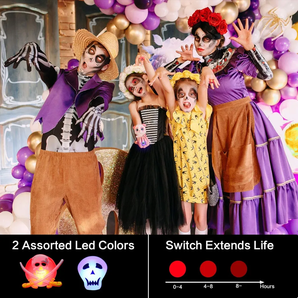 Mmgoqqt 50 Stück Halloween-Partygeschenke Für Kinder, LED-Blinkringe, Leuchtende Halsketten Und Broschen Für Party-Dekorationen, Halloween-Partyzubehör, Kein Süßigkeitenhalloween Leckereien, Goodie-Tütenfüller – Bild 7