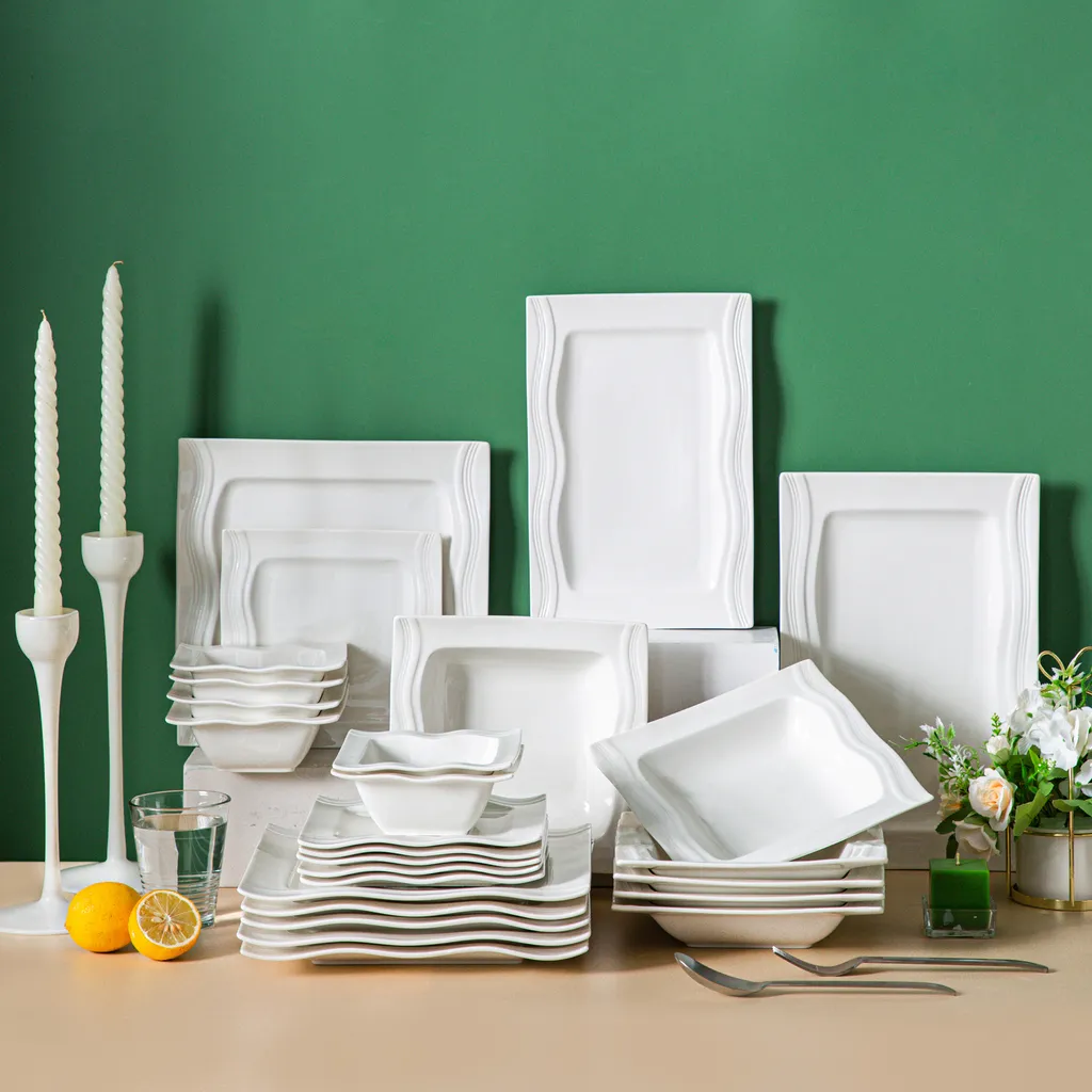 MALACASA, Serie Mario, Cremeweiß Porzellan Tafelservice 28 Tlg. Set Geschirrset Kombiservice Mit Dessertteller, Speiseteller, Suppenteller, Müslischalen, Servierplatte, Salz- Und Pfefferdosen – Bild 8