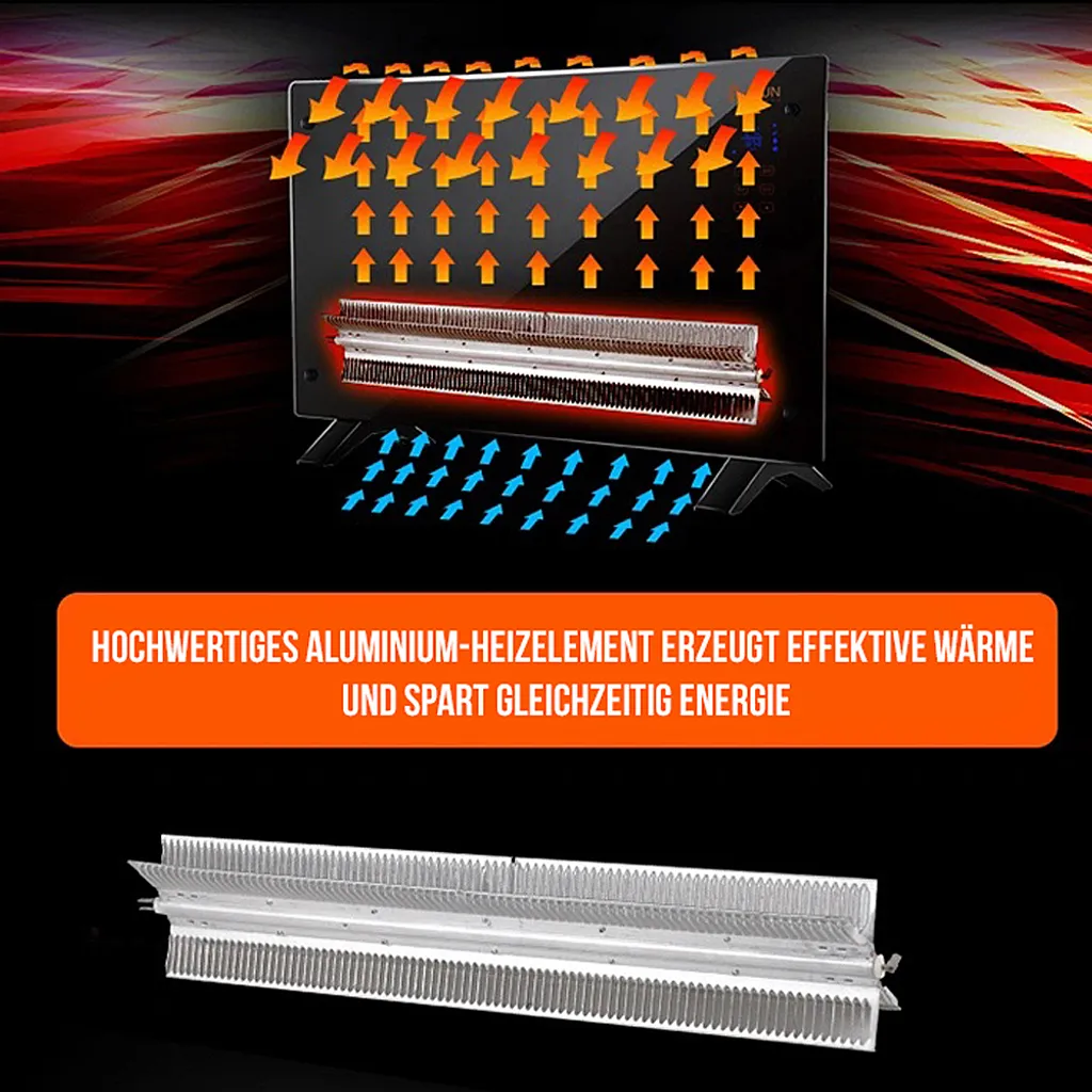 Duke-Handel Glaskonvektor / Elektroheizung / Konvektor-Heizung - 24h-Timer - LCD-Display Touchscreen - Fernbedienung - Mobiler, Leiser, Elektrischer & Energiesparender Elektroheizkörper 2000 Watt – Bild 5