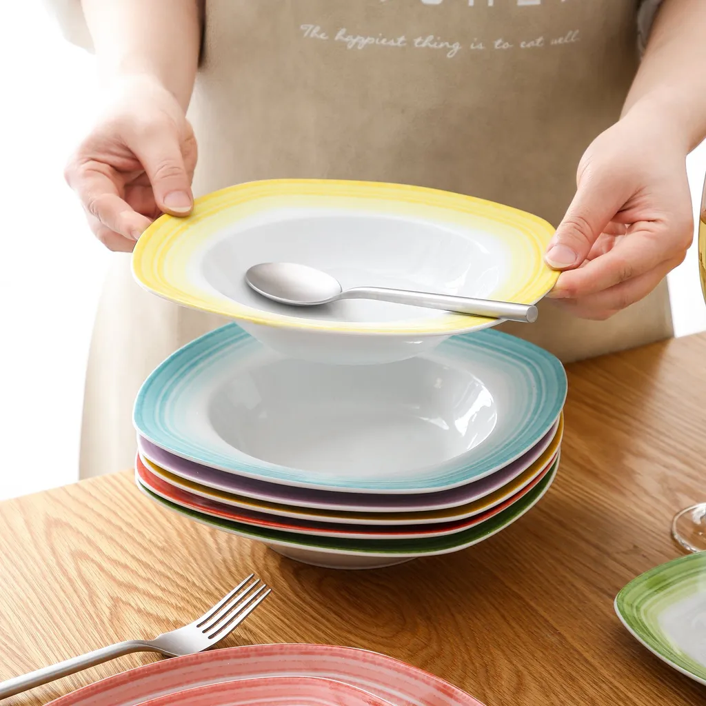 VEWEET Tafelservice 'SPARK' Aus Porzellan, 60-tlg Kombiservice, Kaffeetassen, Untertasse, Dessertteller, Speiseteller Und Suppenteller, Komplettservice Für 12 Personen – Bild 3