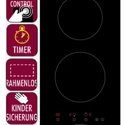 PKM/PKM PKM Induktionskochfeld Autark 38cm 2 Zonen Rahmenlos Touch Control Timer