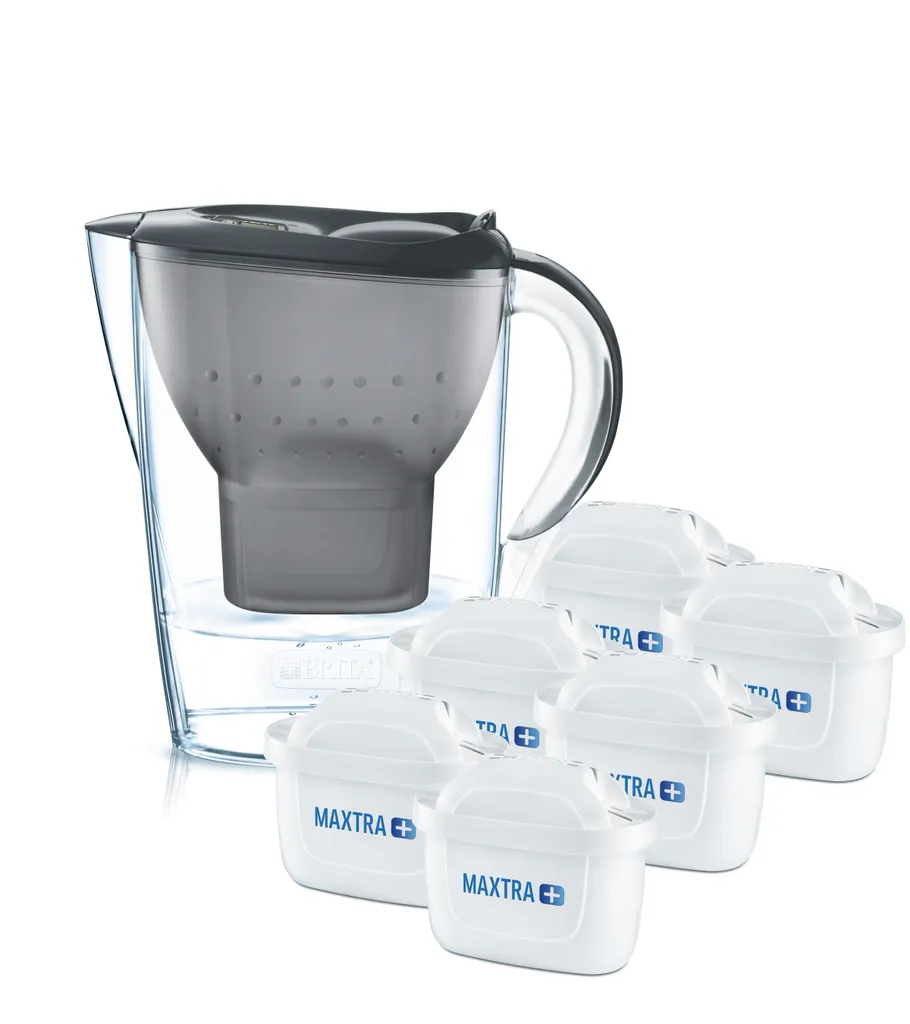 BRITA Wasserfilter Marella Im Vorratspack Mit 6 X Maxtra Kartuschen, Farbe Graphit – Bild 3
