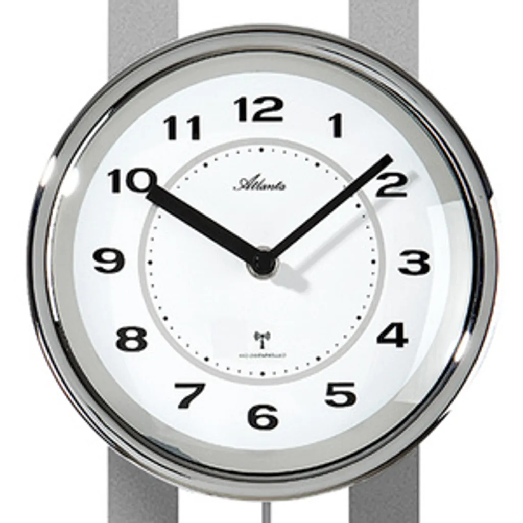 Atlanta 5105/19 Wanduhr Funk Funkwanduhr Mit Pendel Silbern Pendeluhr – Bild 3