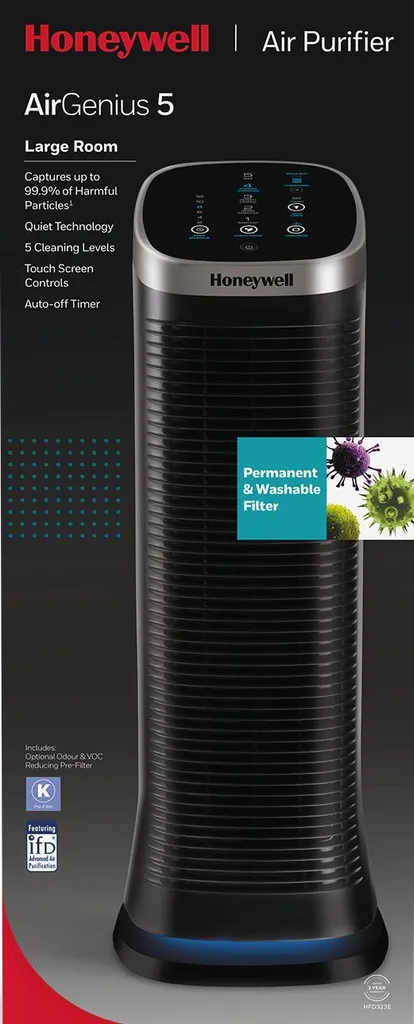 HONEYWELL AirGenius 5 Luftreiniger Schwarz (58 Watt, Raumgröße: 112 M3, IfD) – Bild 7