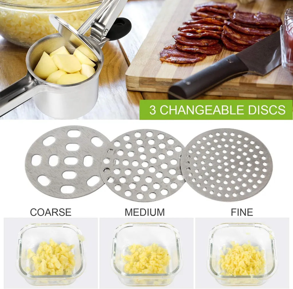 Jormftte Kartoffelpresse Aus Edelstahl, Spätzlepresse, Professionelle Spätzlechef Mit 3 Lochscheiben, Kartoffelpresse Für Kartoffelpüree, Obstsäfte, Gemüsebrei, Presse Ricer – Bild 6