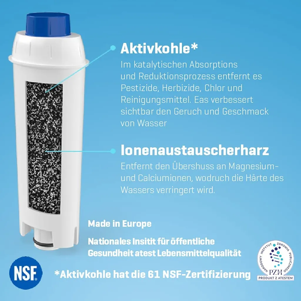 Aquafloow 6x Wasserfilter + Delonghi 500ml EcoDecalk Entkalk Von Wesper Kompatible Mit DeLonghi ECAM 45.366.B – Bild 5