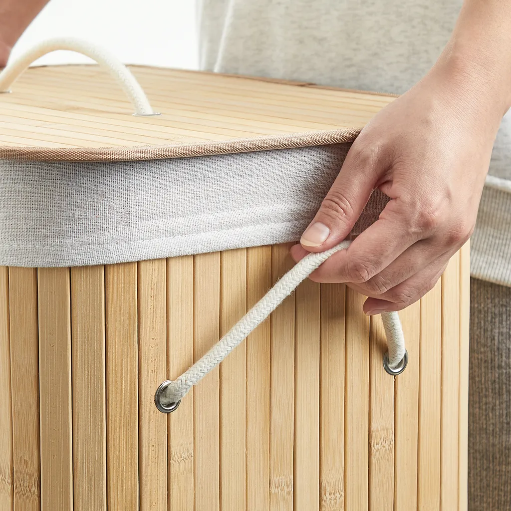 Meerveil Wäschekorb Aus Bambus, Wäschebox, Wäschesammler, Faltbar, Mit Abnehmbarem Deckel Und Waschbarem Futter, 72L, 40 X 30 X 60 Cm – Bild 5