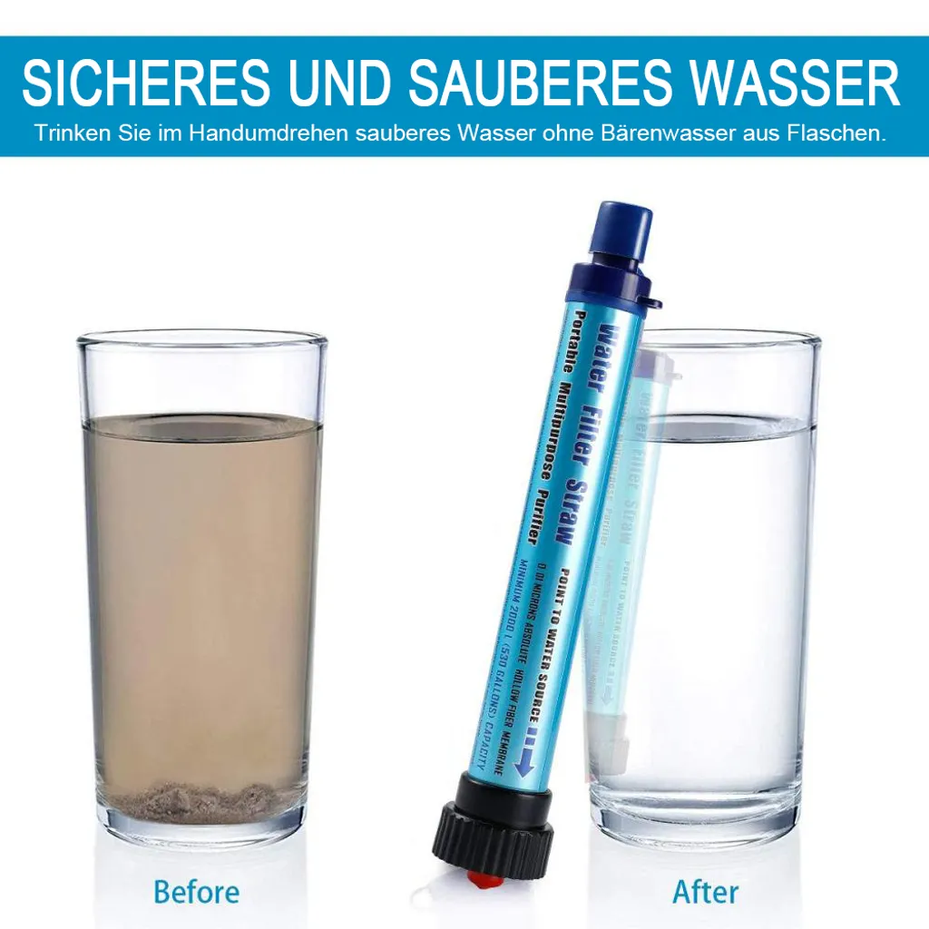 Mmgoqqt Wasserfilter Camping Outdoor Personal Mini Tragbarer Wasserfilter Trinkwasser Für Outdoor Unterwegs Wandern Trekking Abenteuer Survival Notfall Entfernt 99.99% Bakterien – Bild 3