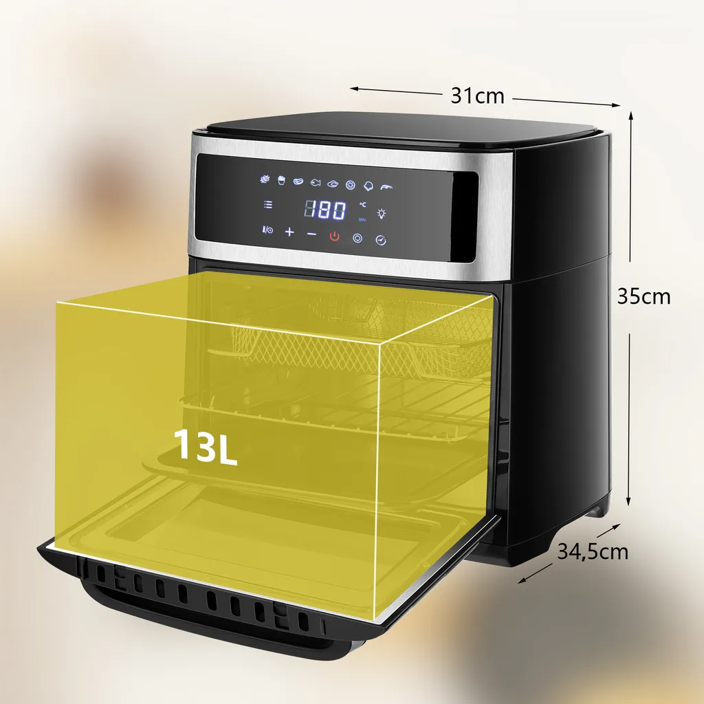 COSTWAY 13L Heißluftfritteuse, 8 In 1 Heißluft Backofen, Luftfritteuse 1700W Fritteuse Airfryer Mit 60min Timer, 45-200℃ Temperaturregelung – Bild 6