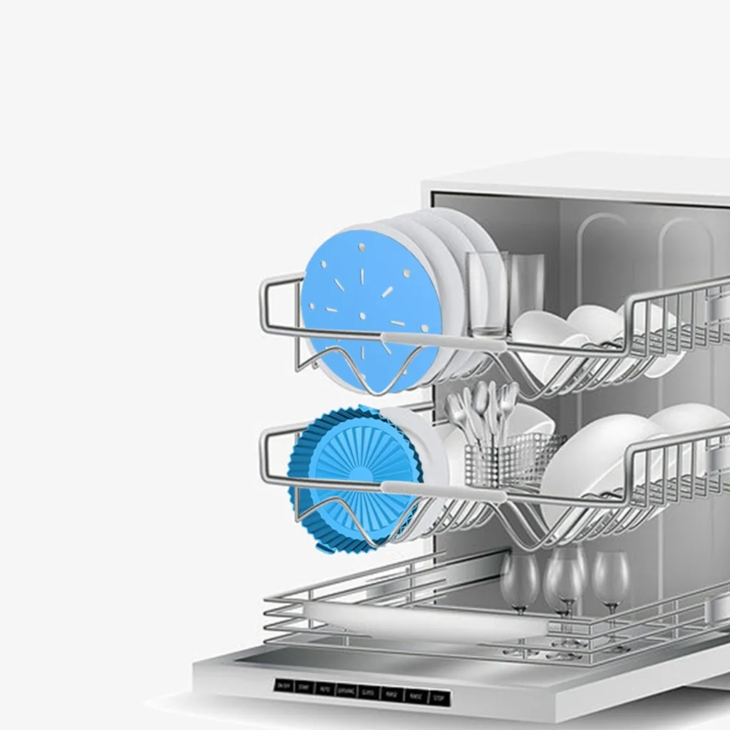 Stretoey 2er/set Silikon Heißluftfritteuse Korb, Backform + Isolations Pad, Küchenzubehör, Blau – Bild 4
