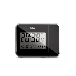 Mebus Funk-Wecker Mit Projektion Und Thermometer / Funkuhrwerk – Stellt Sich Vollautomatisch Ein / Schwenkbarer Projektor / Farbe: Schwarz / Modell: 42425