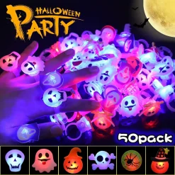 Mmgoqqt 50 Stück Halloween-Partygeschenke Für Kinder, LED-Blinkringe, Leuchtende Halsketten Und Broschen Für Party-Dekorationen, Halloween-Partyzubehör, Kein Süßigkeitenhalloween Leckereien, Goodie-Tütenfüller