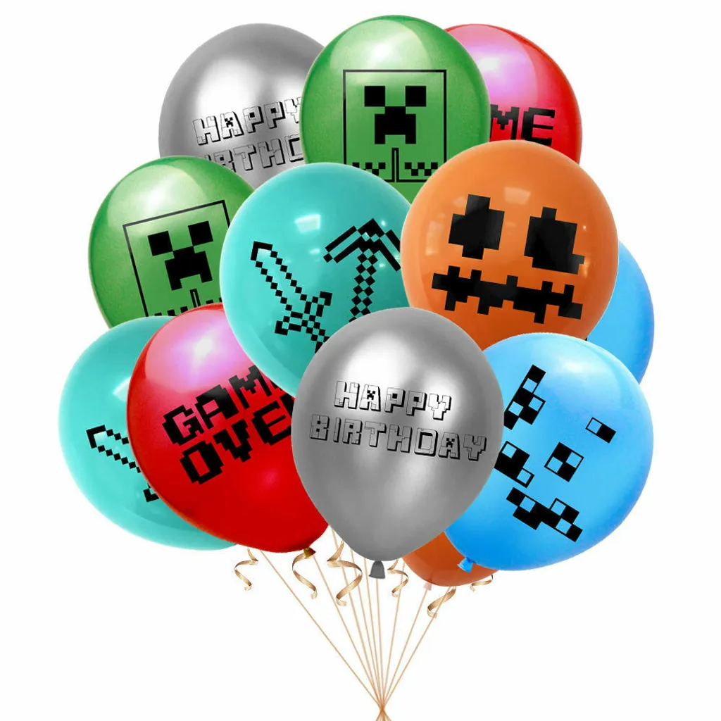 Hoomtree Minecraft Mein Weltballon Unique Happy Birthday Alles Gute Zum Geburtstag-Banner-Ballon Party Deko Set – Bild 2