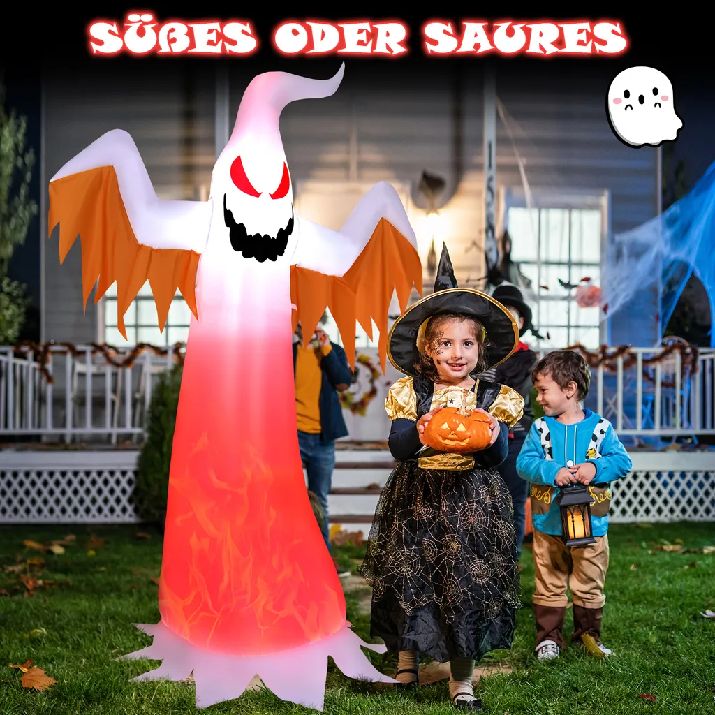 COSTWAY 180cm Aufblasbarer Geist Für Halloween, Selbstaufblasende Halloween-Dekoration Mit Roten LED-Lichtern, Schreckliche Dekogeis Für Hausgarten Rasen Garten Party – Bild 2