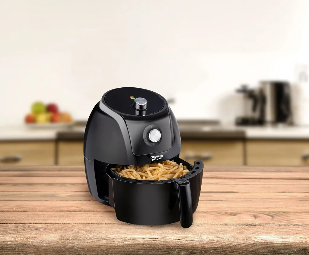 Cuisinier Deluxe Heißluftfritteuse Analog - 5 Liter - 230V - Airfryer - Heißluftofen - Temperatureinstellung Von 80°C Bis 200°C - 7/8 Personen - Schwarz – Bild 2