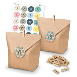 Itenga Adventskalender Set 24 Geschenktüten + Klammern + Sticker