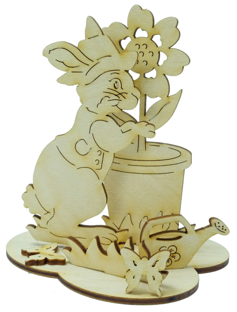 DeColibri Bastelset Basteln Kinder Erwachsene Holz Osterdeko "Hasenfamilie Gärtner"