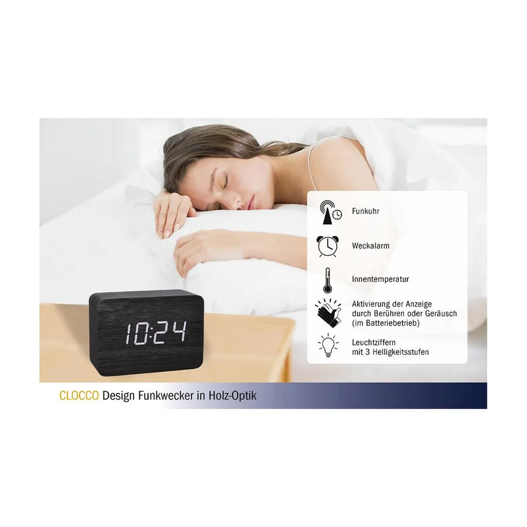 TFA-Dostman Digitaler Funkwecker TFA Clocco, Braun, Orangene LED – Bild 5