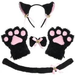 YisibaihTao Clark Carrida 5pcs/Set Katze Cosplay Kostüm Katze Schwanz Ohren Kragen Pfoten Handschuhe Set Schwarz