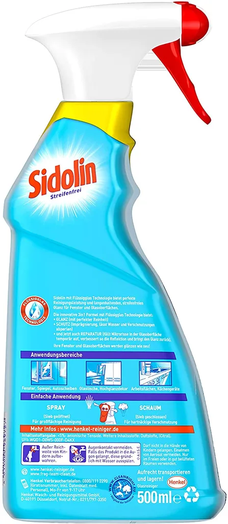 Henkel Sidolin Streifenfrei Zitrus 500ml - Glasreiniger, Fensterreiniger (1er Pack) – Bild 3
