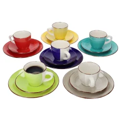 MamboCat 18tlg Kaffeeservice Malaga Kaffee Tee-Gedeck 6Pers Kaffeetassen Dessertteller Abstrakt Handbemalt