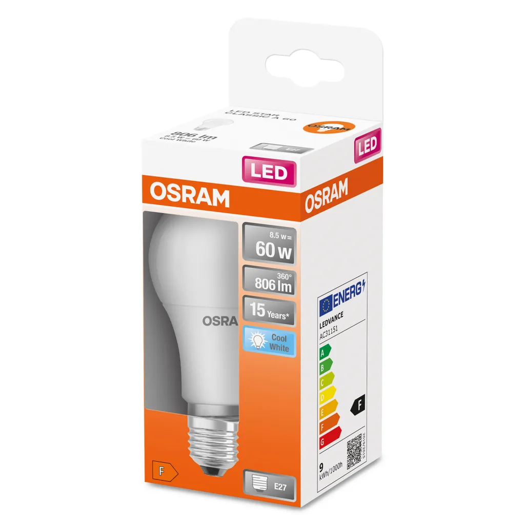 OSRAM Standard Mattierte LED-Lampe Mit Kühlkörper - 8,5 W äquivalent 60 W E27 - Kühlweiß – Bild 8
