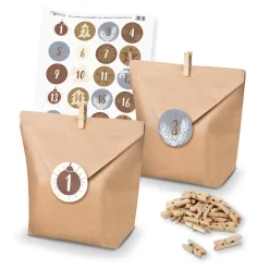 Itenga Adventskalender Set 15 Geschenktüten + Klammern + Sticker
