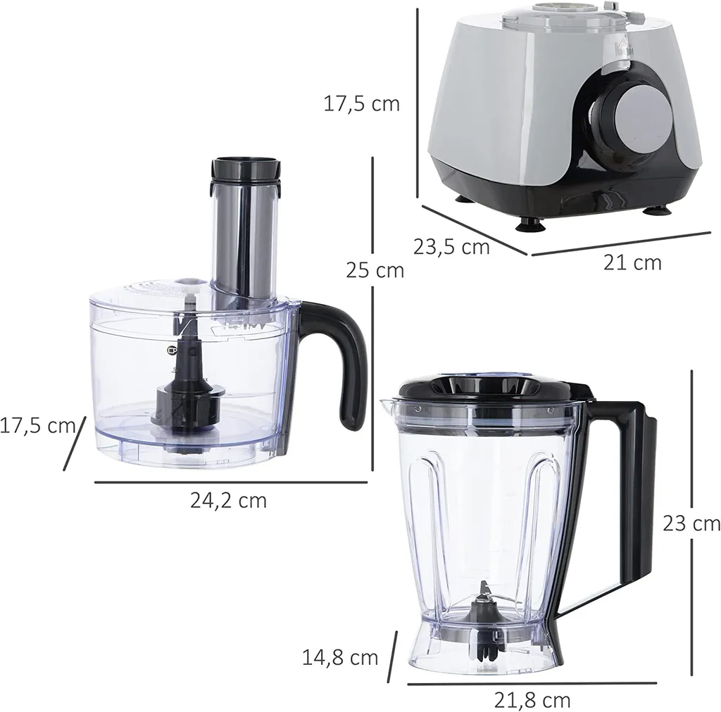 HOMCOM Küchenmaschine Mit 1L Schlüssel 1,25L Mixbehälter 4-Blatt-Messer Zum Schneiden, Zerkleinern, Verquirlen, Hacken, Mahlen, Mixen Und Mischen 3 Geschwindigkeitsstufen 650W – Bild 2