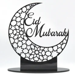 Jesunfuzhu Ramadan Eid Mubarak, Dekorationen Eid Mubarak Acryl Ornamente Mond Sterne Muslim Festival Ramadan Dekorationen, Schwarz