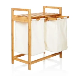 Maxxworld Lumaland Wäschekorb Aus Bambus, Mit 2 Ausziehbaren Wäschesäcken, Ca. 73 X 64 X 33 Cm Beige