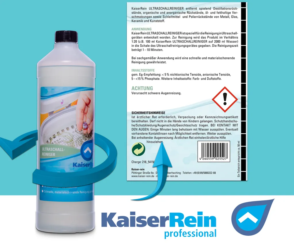 KaiserRein Professional KaiserRein Ultraschallreiniger Konzentrat Flüssig 2x1 L Ultraschall Reinigungsmittel Reiniger Für Ultraschallgerät Zur Profi Reinigung Von Schmuck, Brillen – Bild 2