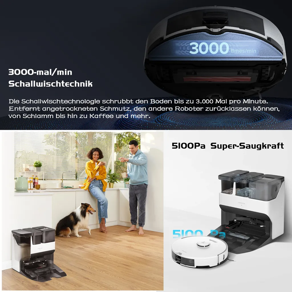 Roborock S7 Pro Ultra Sonic Staubsauger Roboter Mit Empty Wash Fill Dock Absaugstation 5100Pa Selbstwaschend Selbstauffüllend Selbstentleerend LiDAR APP Weiß (Upgrade Von Roborock S7,VS S7 MaxV Ultra/S8 Pro Ultra) – Bild 6